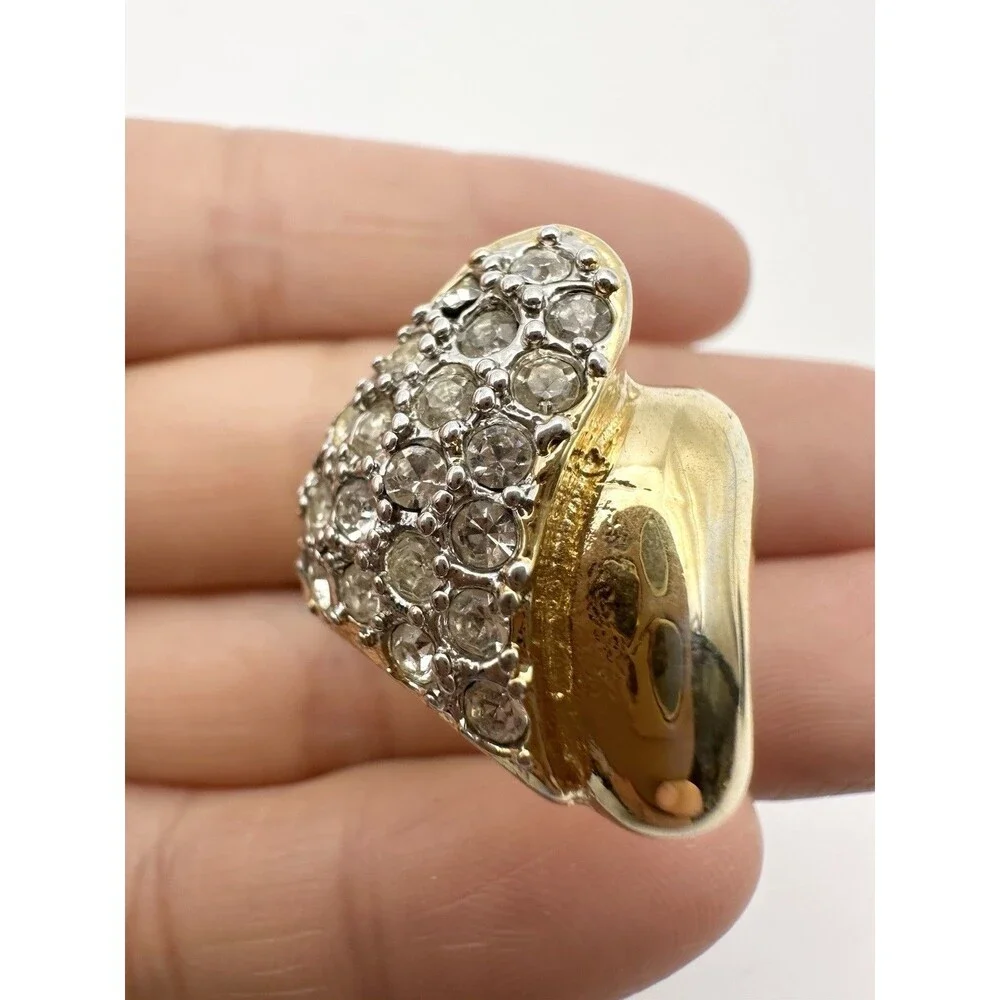 Espo Vintage 14k Gold Electroplated Rhinestone Cocktail Ring Size 6.75
